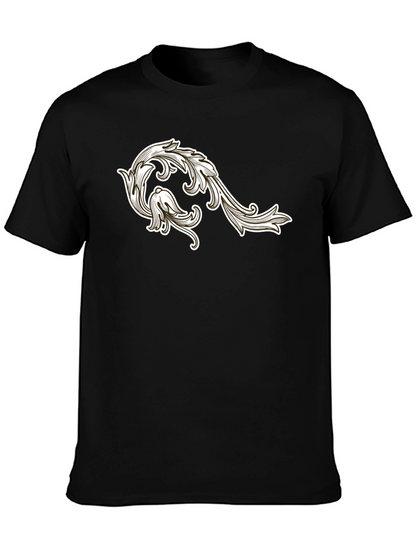 Mens Black T-Shirt with Floral Ornament Design