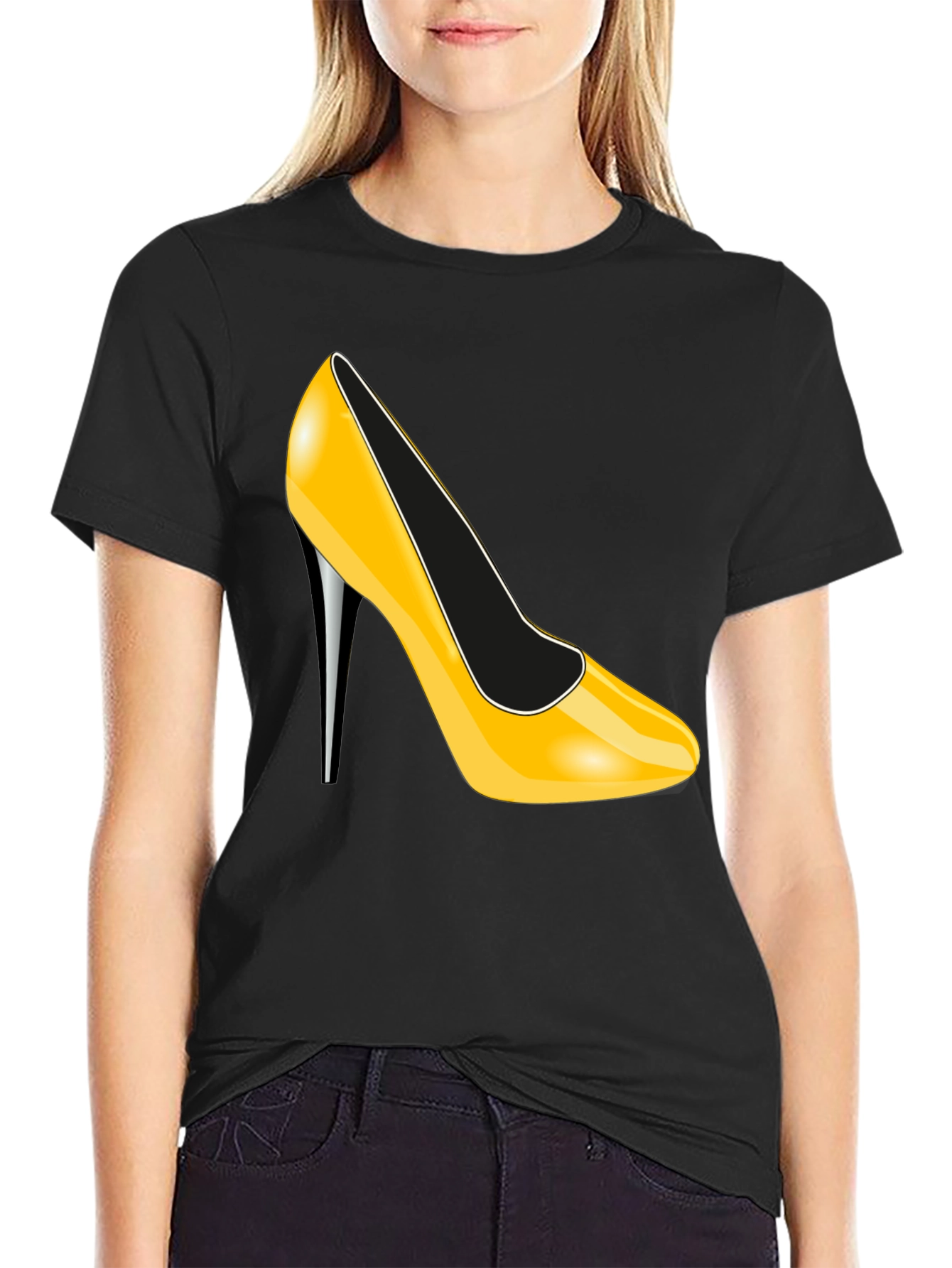 Yellow High Heel Graphic Tee - Sleek & Stylish