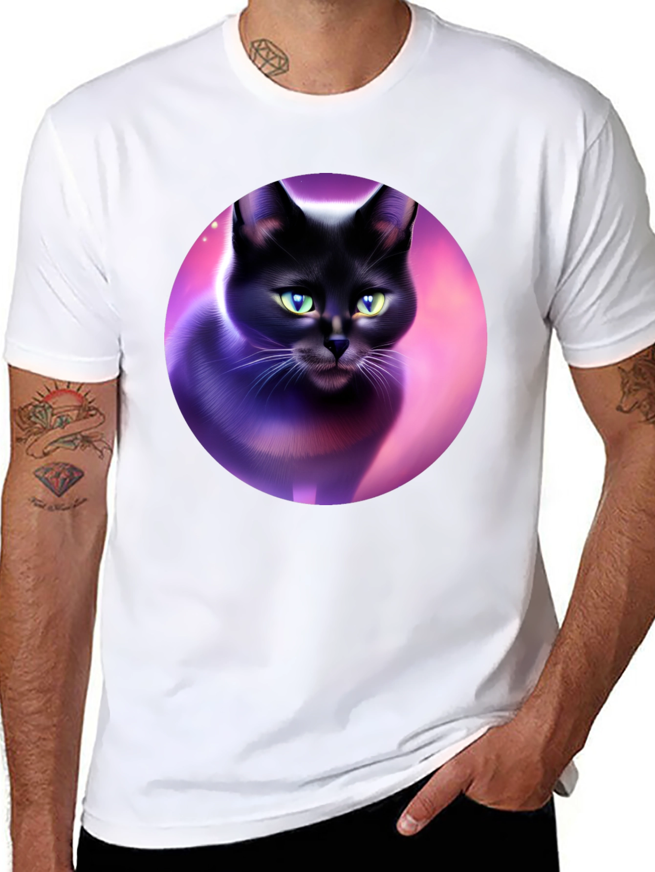 Black Cat Graphic Tee - Artistic Design