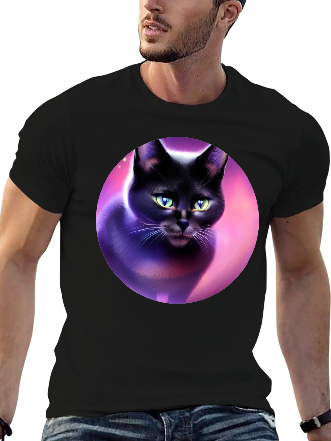 Black Cat Graphic Tee - Artistic Design