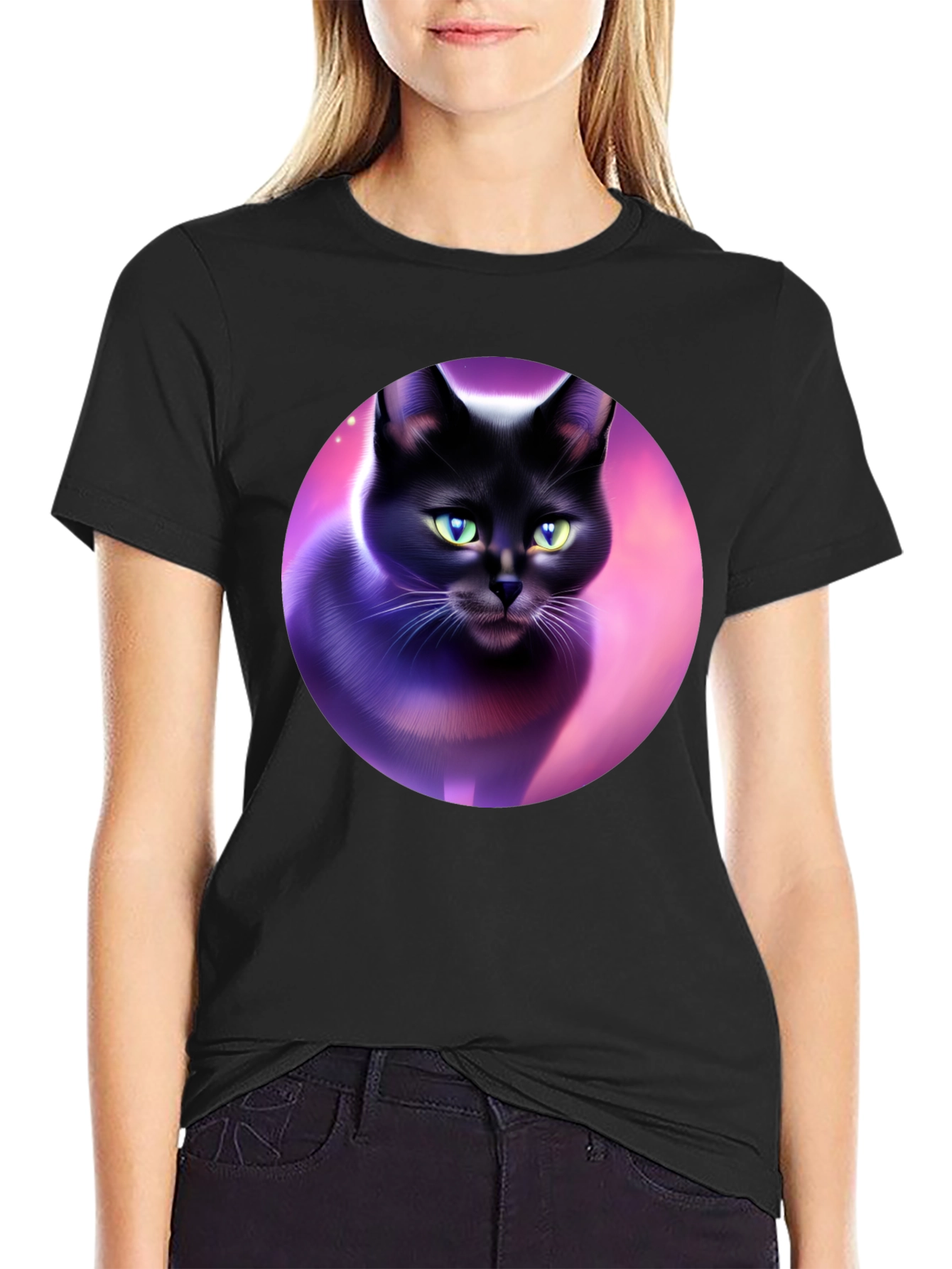 Black Cat Graphic Tee - Artistic Design