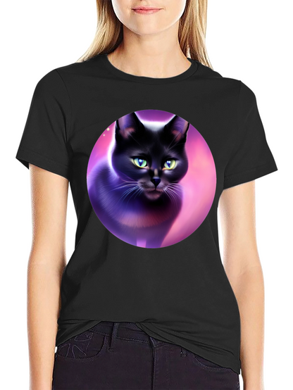 Black Cat Graphic Tee - Artistic Design