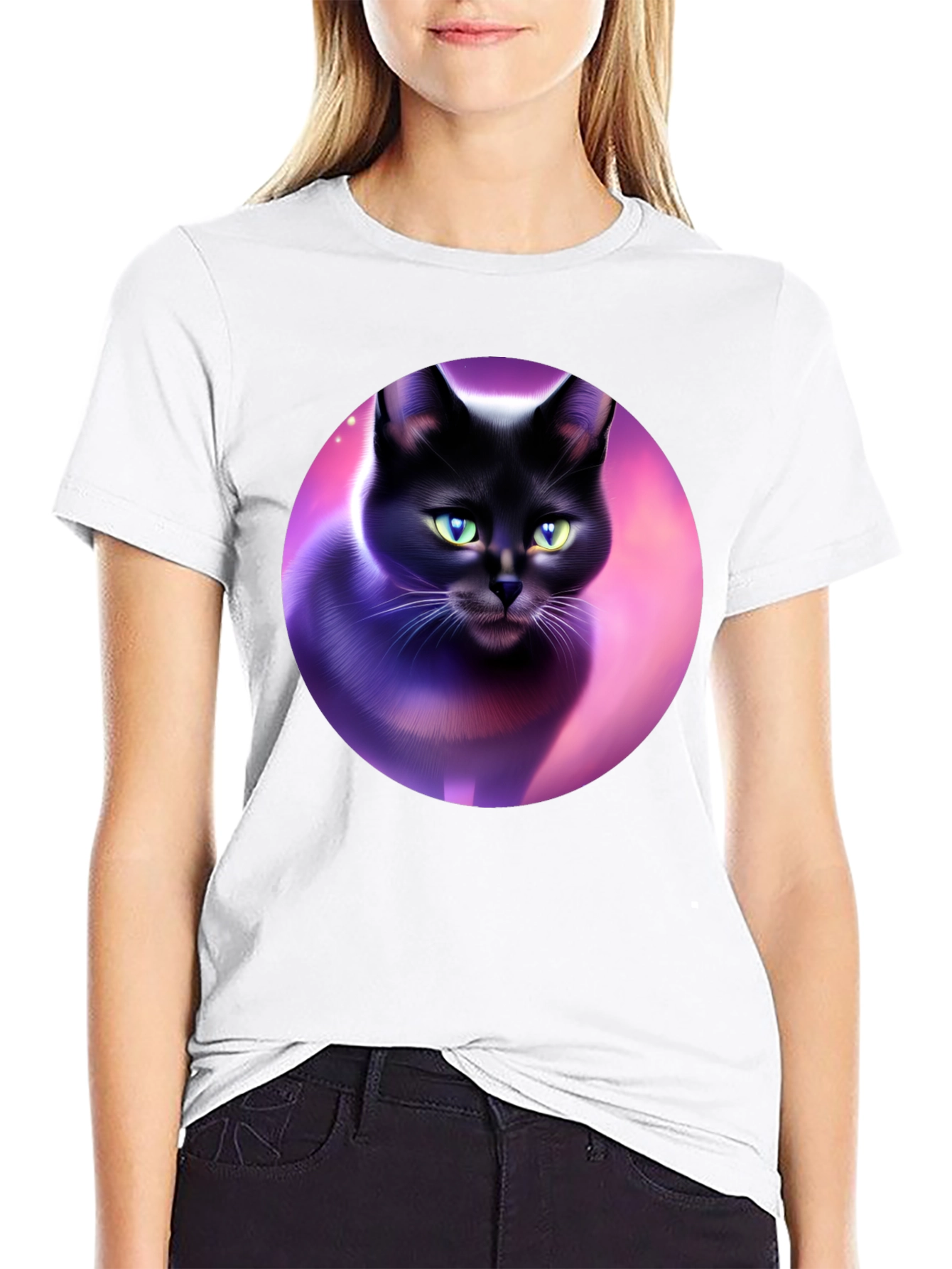 Black Cat Graphic Tee - Artistic Design