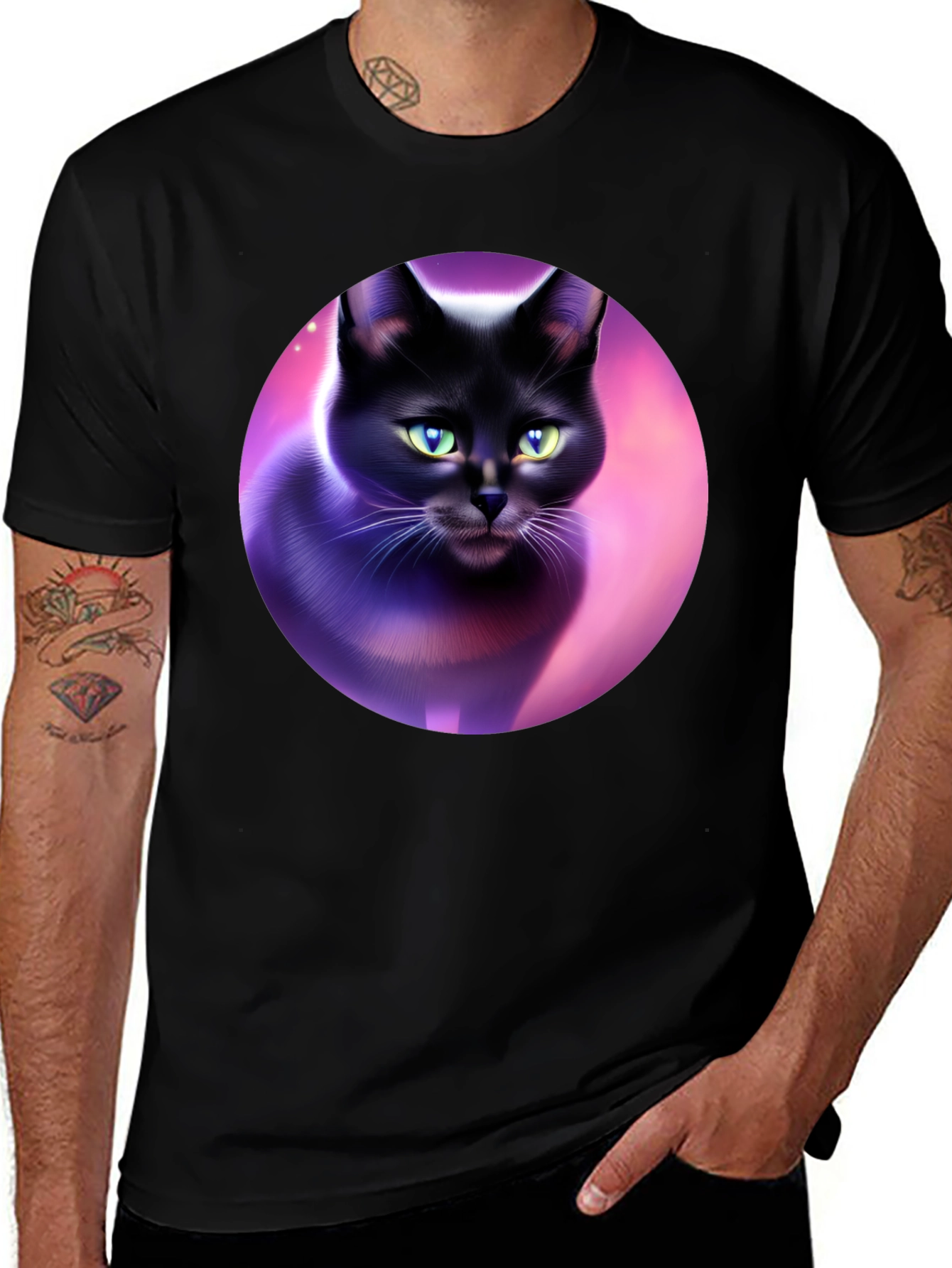 Black Cat Graphic Tee - Artistic Design