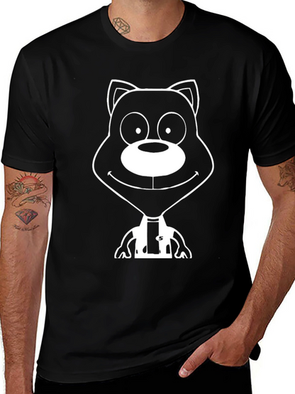 Cartoon Bear Graphic Tee - Black Cotton T-Shirt