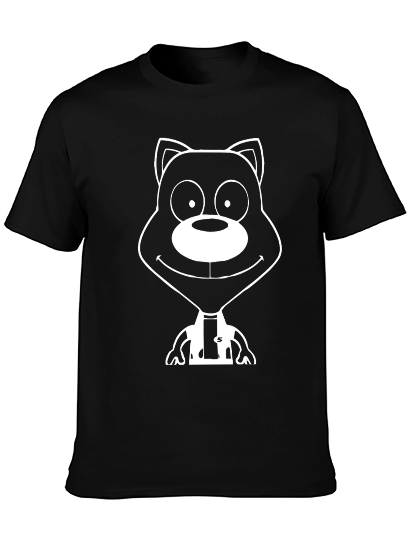 Cartoon Bear Graphic Tee - Black Cotton T-Shirt