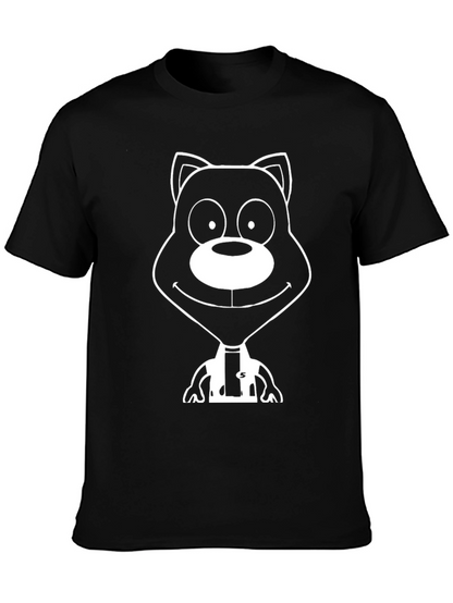 Cartoon Bear Graphic Tee - Black Cotton T-Shirt