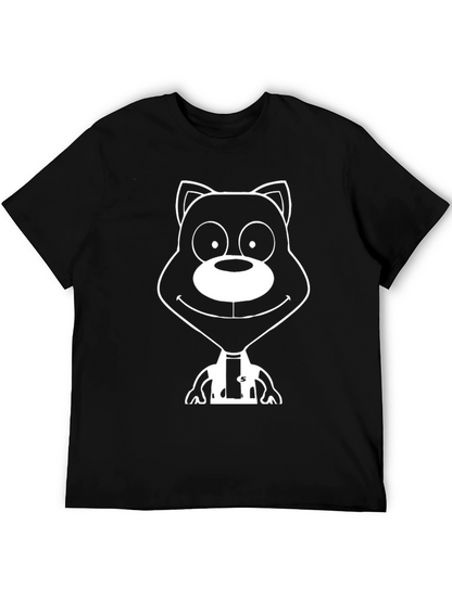 Cartoon Bear Graphic Tee - Black Cotton T-Shirt