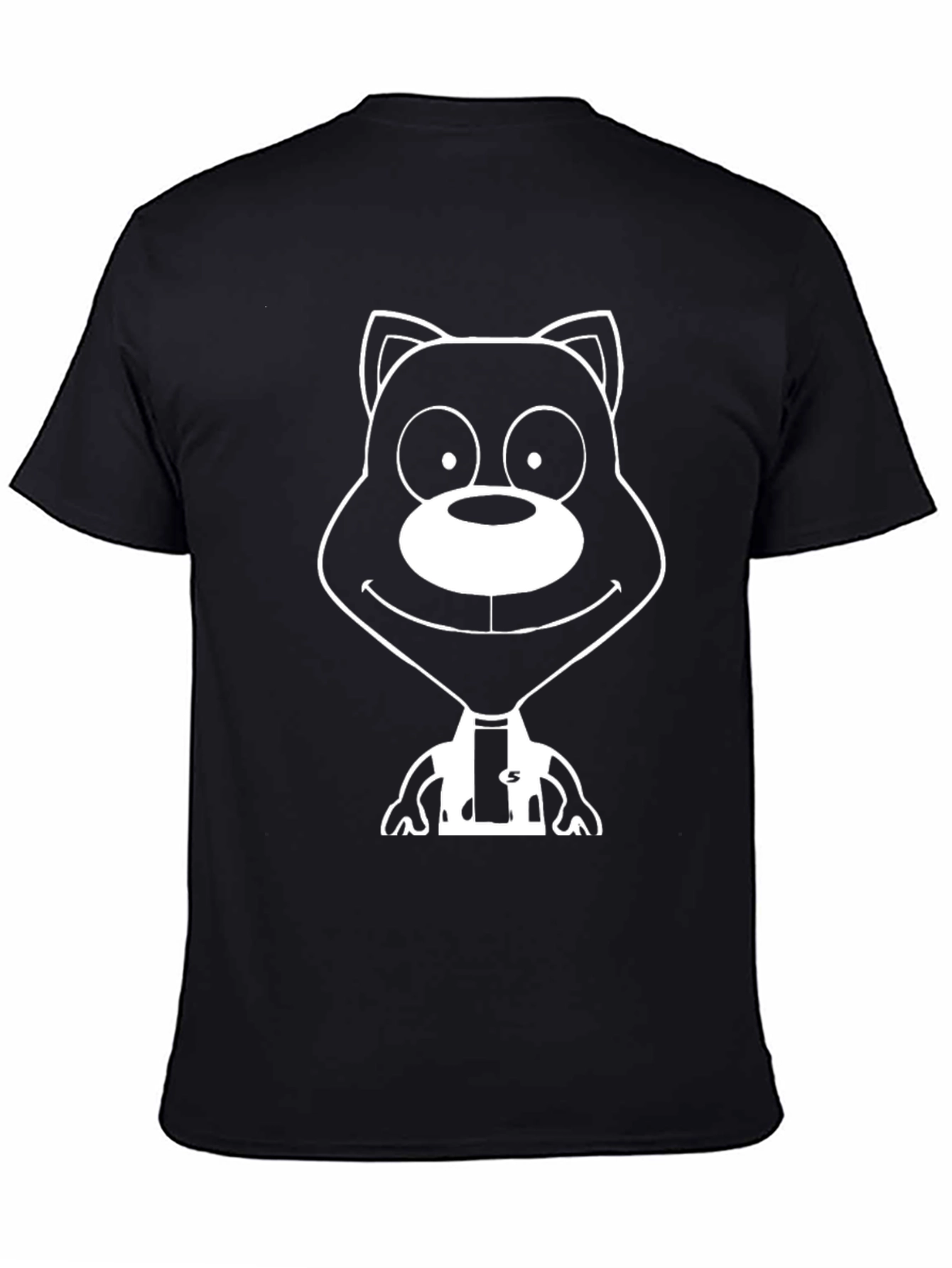 Cartoon Bear Graphic Tee - Black Cotton T-Shirt