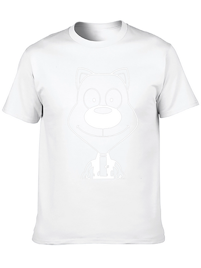 Cartoon Bear Graphic Tee - Black Cotton T-Shirt