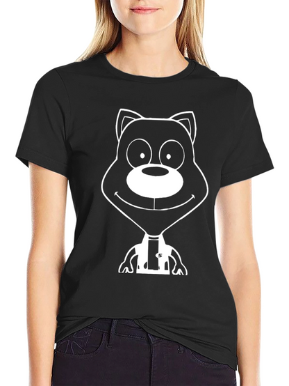 Cartoon Bear Graphic Tee - Black Cotton T-Shirt