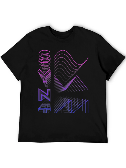 Synthwave Style Black T-Shirt with Geometric Graphic