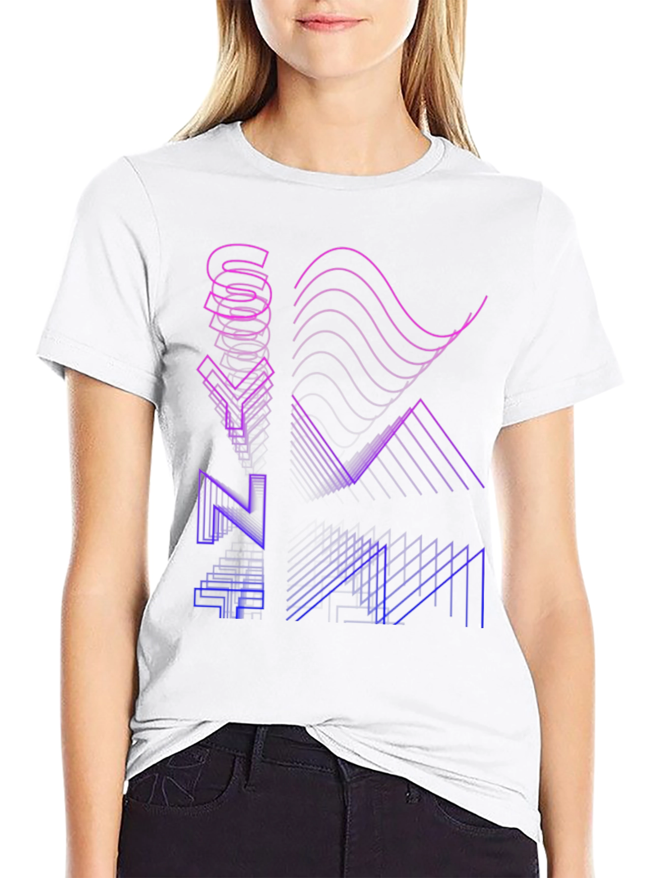 Synthwave Style Black T-Shirt with Geometric Graphic