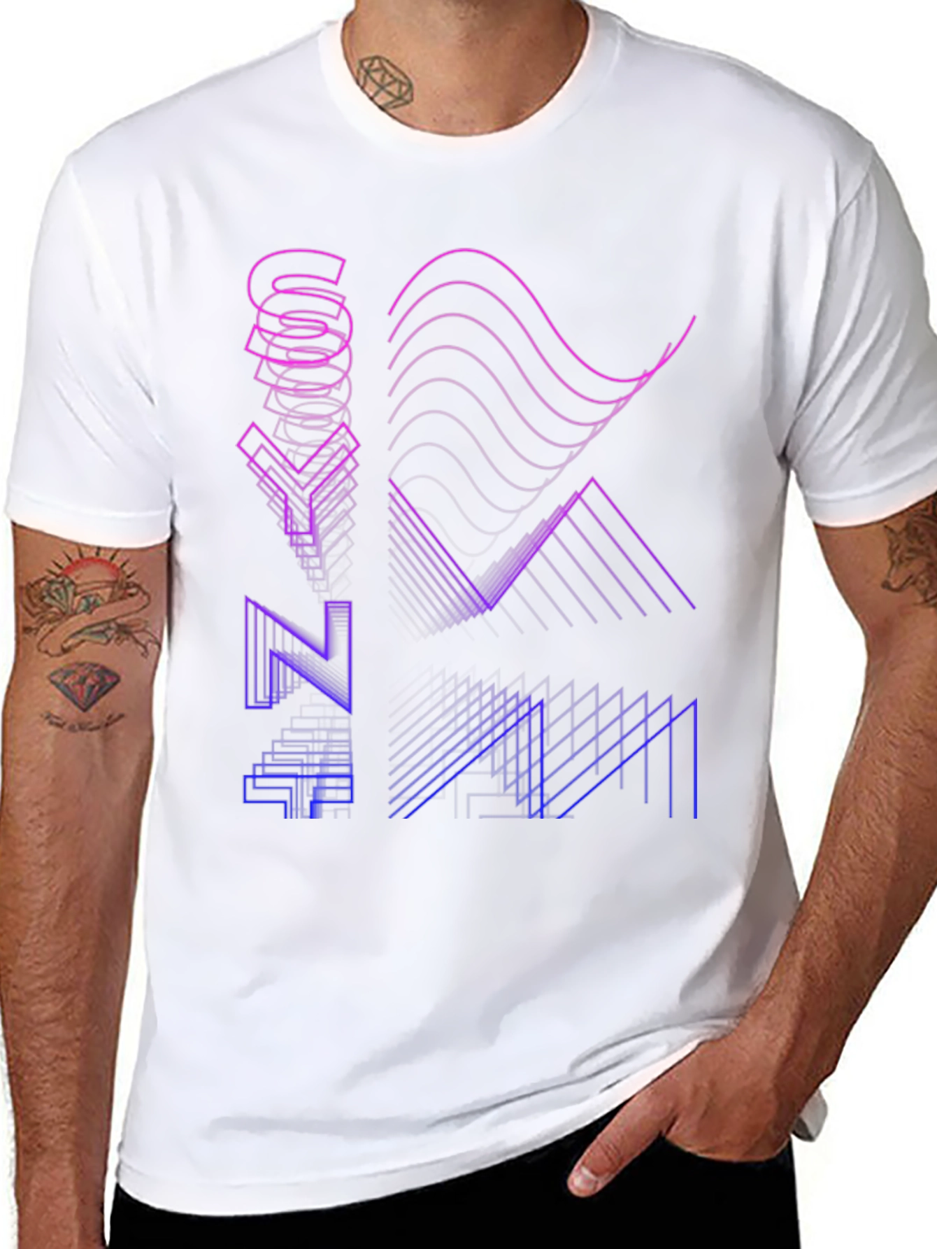 Synthwave Style Black T-Shirt with Geometric Graphic