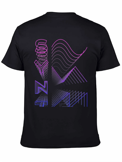 Synthwave Style Black T-Shirt with Geometric Graphic