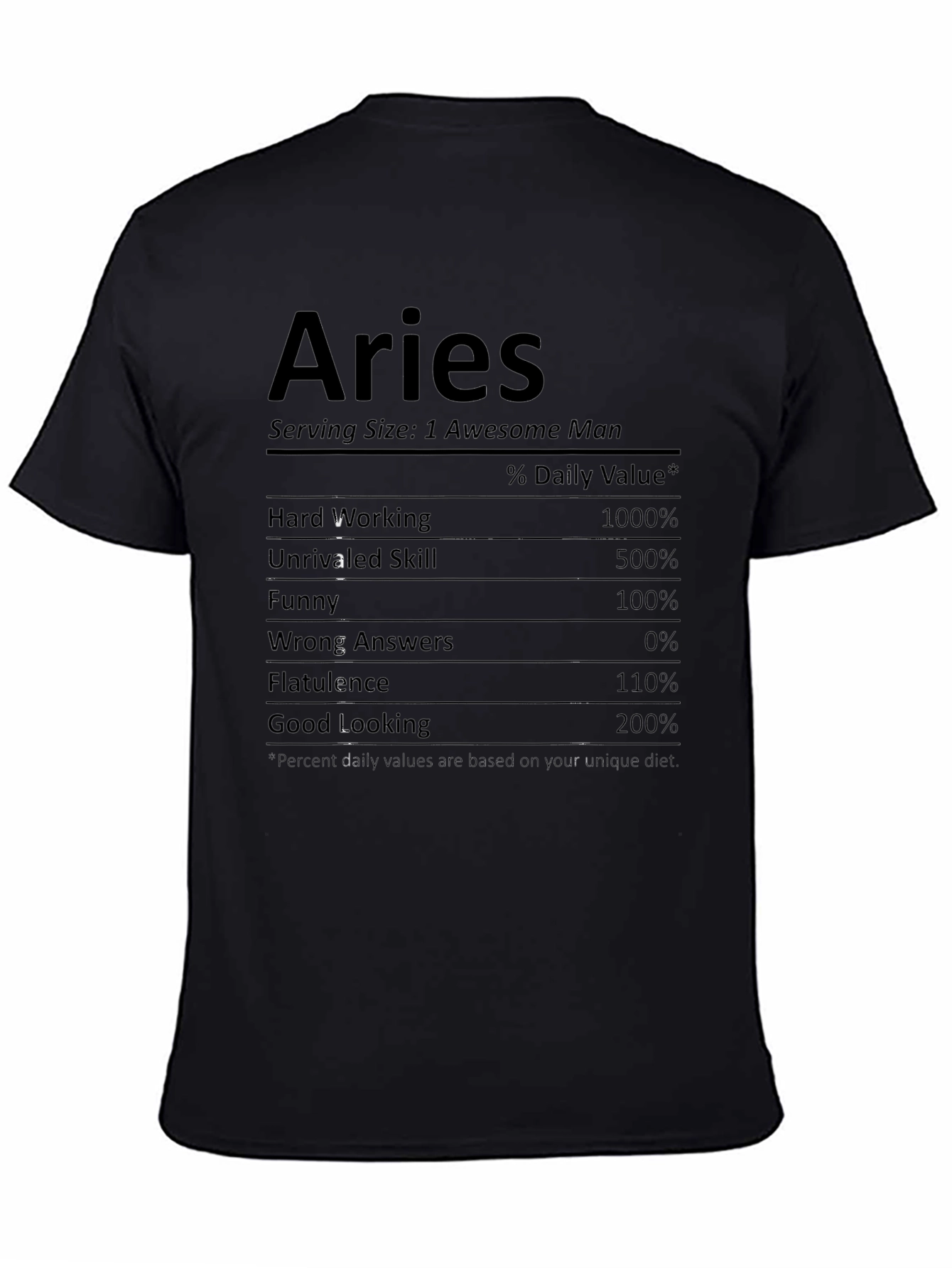 Aries Nutritional Facts Funny Graphic T-Shirt