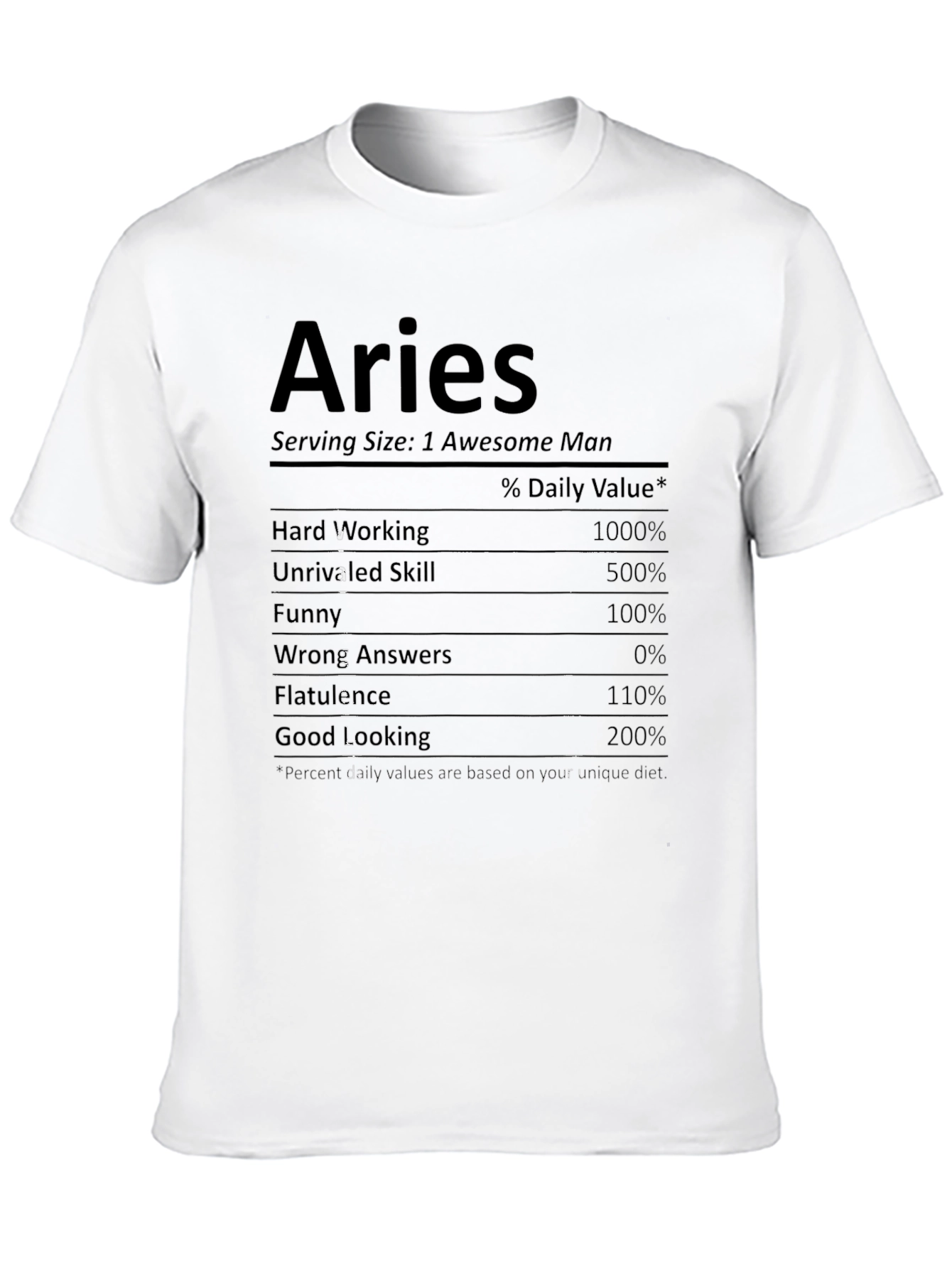 Aries Nutritional Facts Funny Graphic T-Shirt