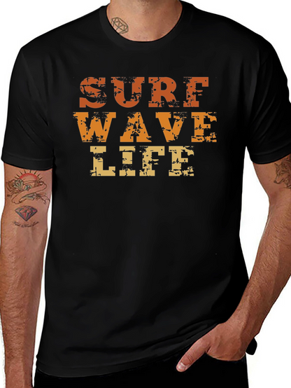 Surf Wave Life Graphic Print Black T-Shirt