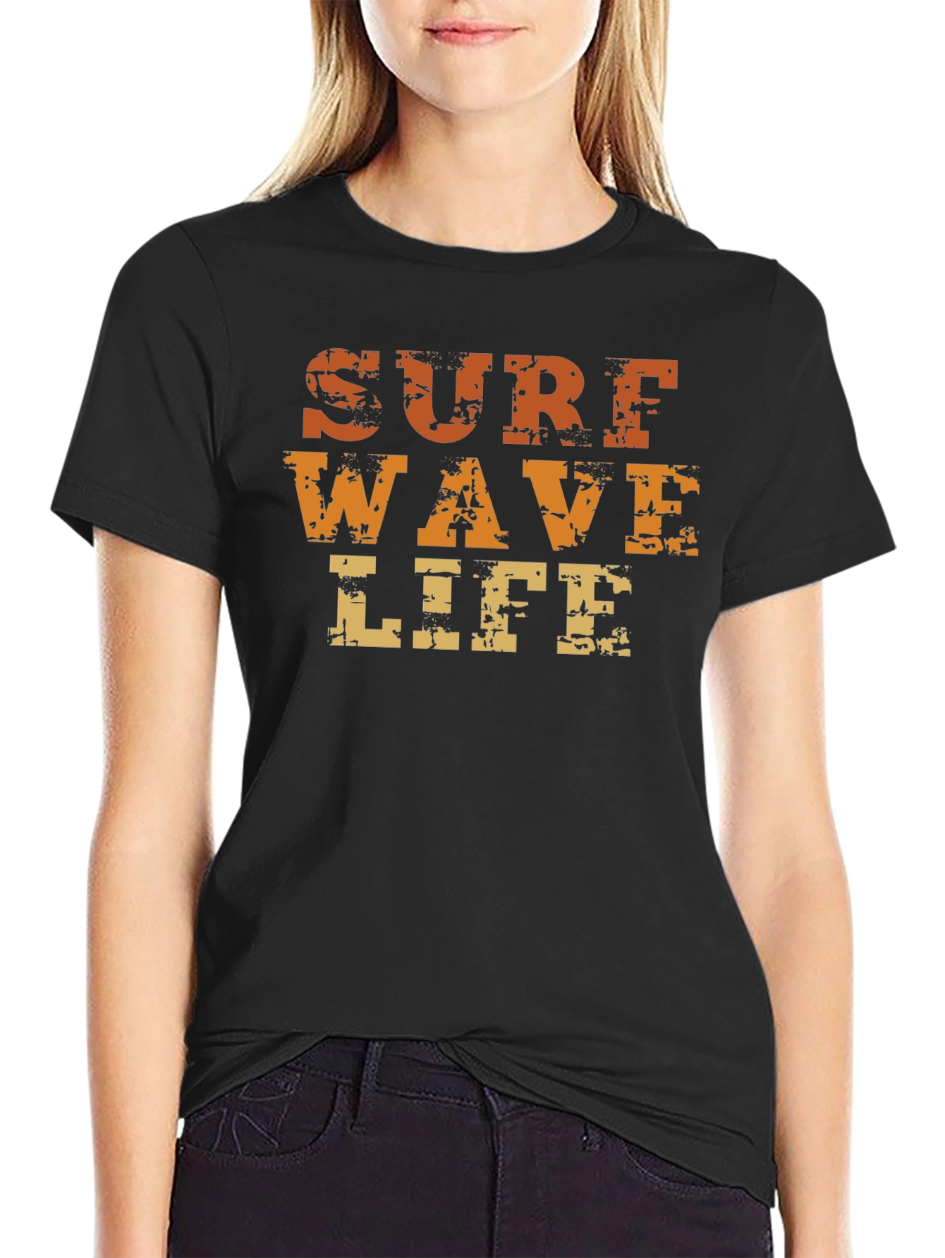 Surf Wave Life Graphic Print Black T-Shirt