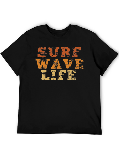 Surf Wave Life Graphic Print Black T-Shirt
