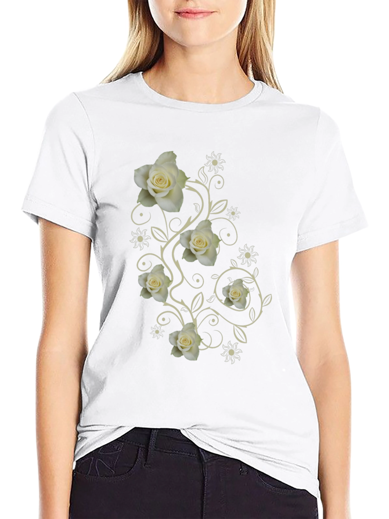 Elegant Rose Vine Graphic T-Shirt