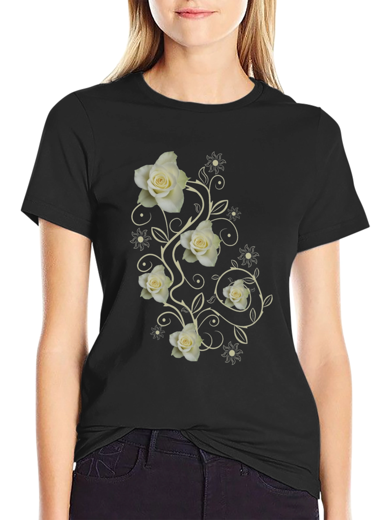 Elegant Rose Vine Graphic T-Shirt