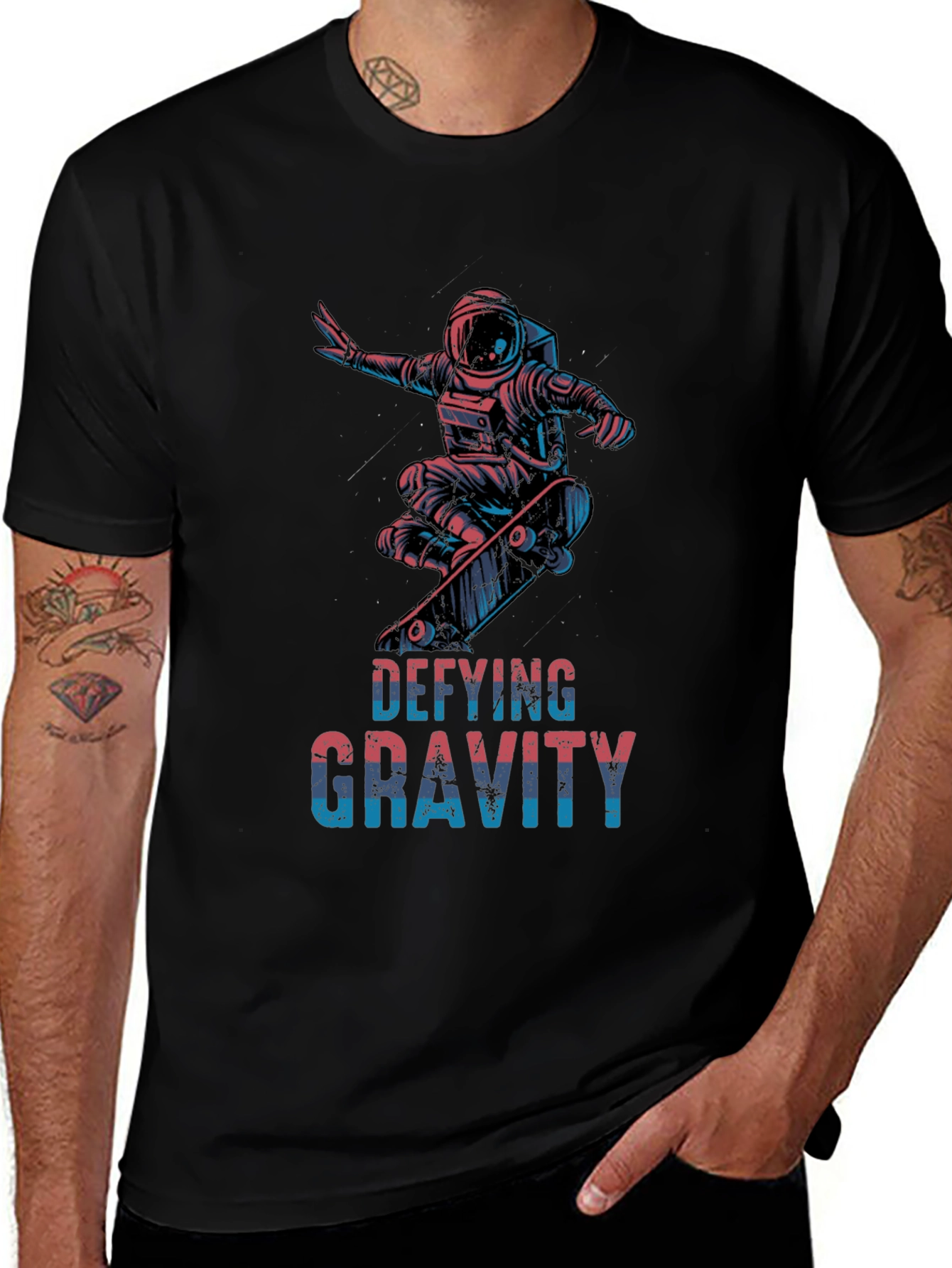 Defying Gravity Astronaut Skateboarder Graphic T-Shirt