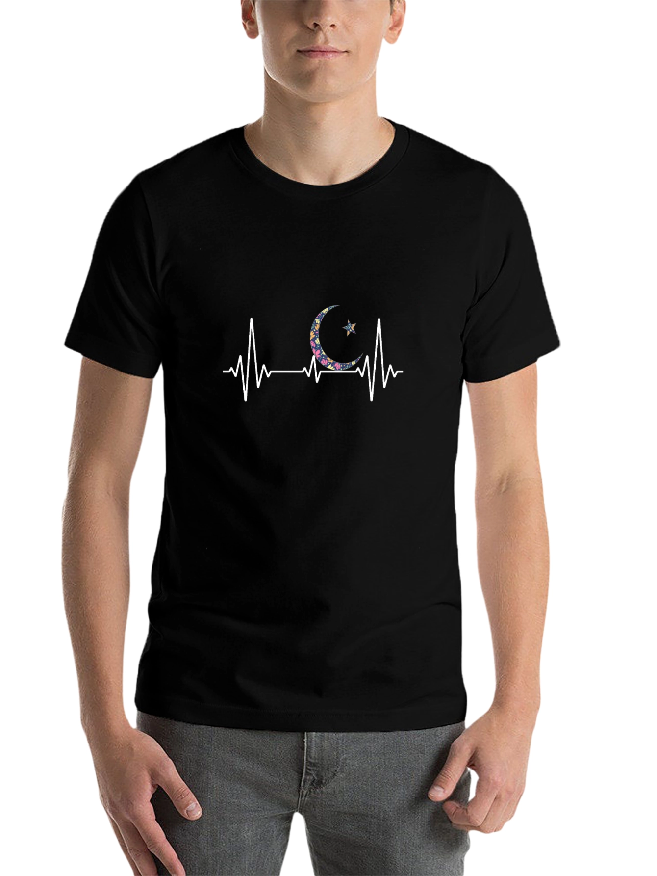 Floral Crescent Moon Heartbeat T-Shirt