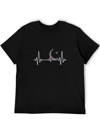 Floral Crescent Moon Heartbeat T-Shirt