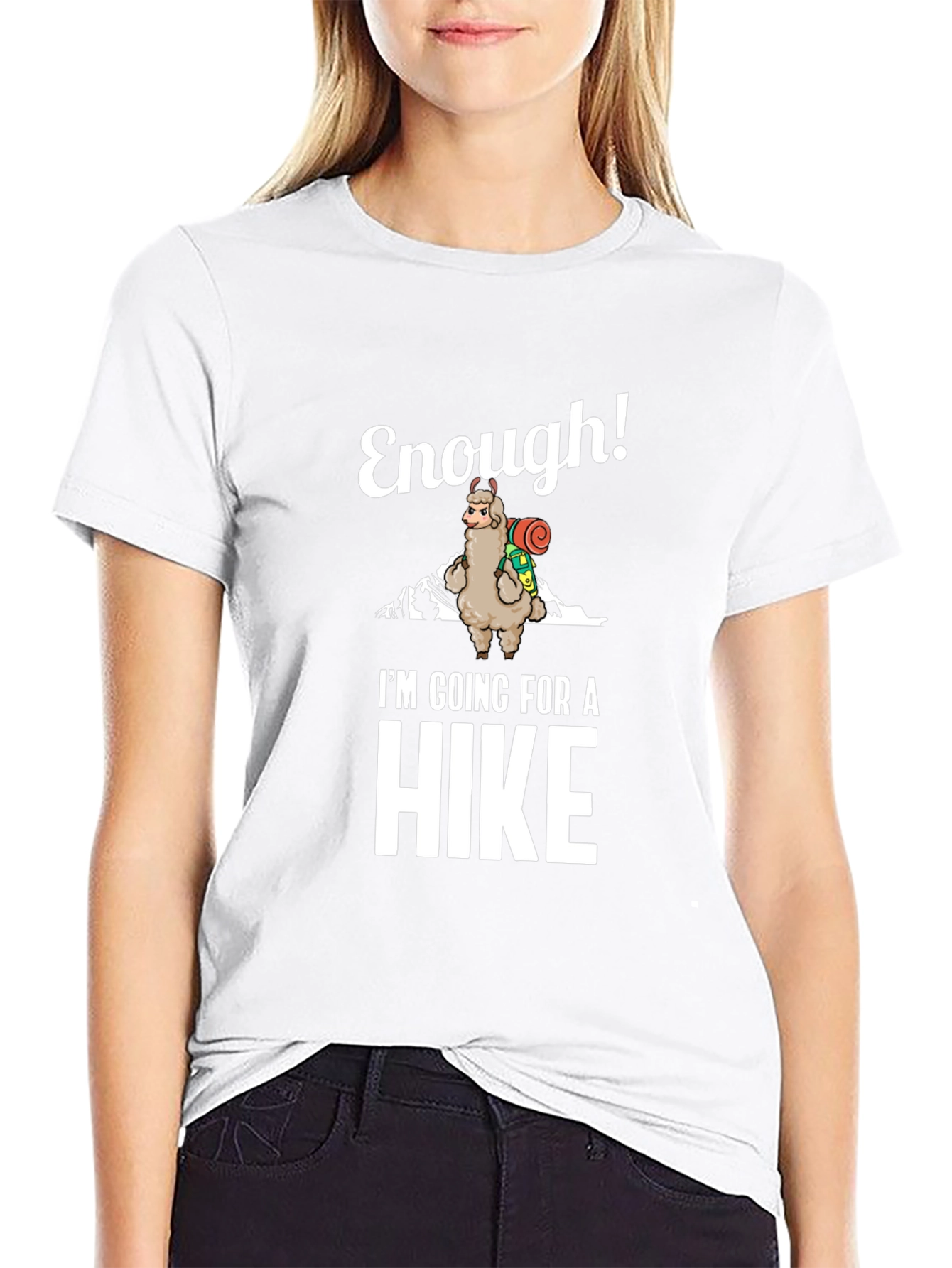 Enough! Llama Hiking Graphic Tee - Black
