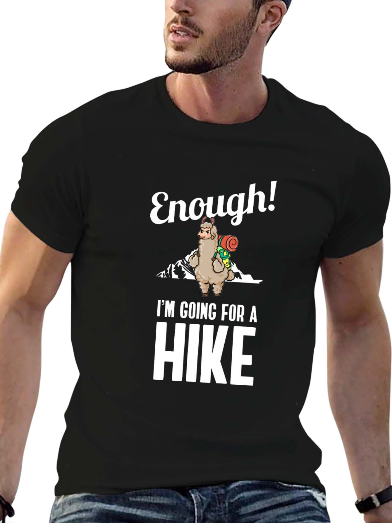 Enough! Llama Hiking Graphic Tee - Black