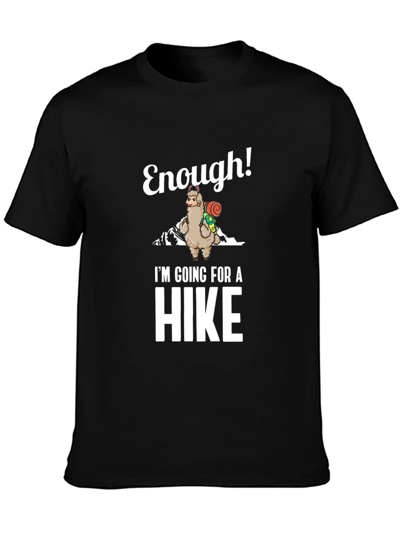 Enough! Llama Hiking Graphic Tee - Black