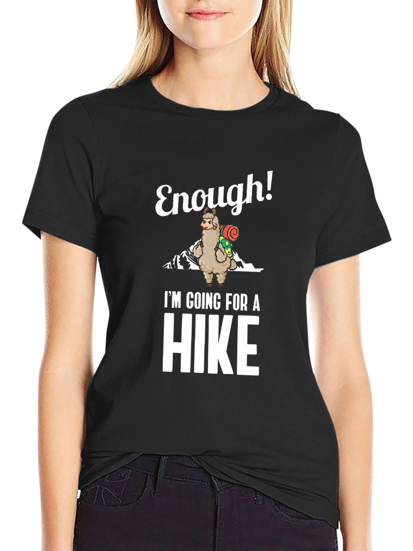 Enough! Llama Hiking Graphic Tee - Black