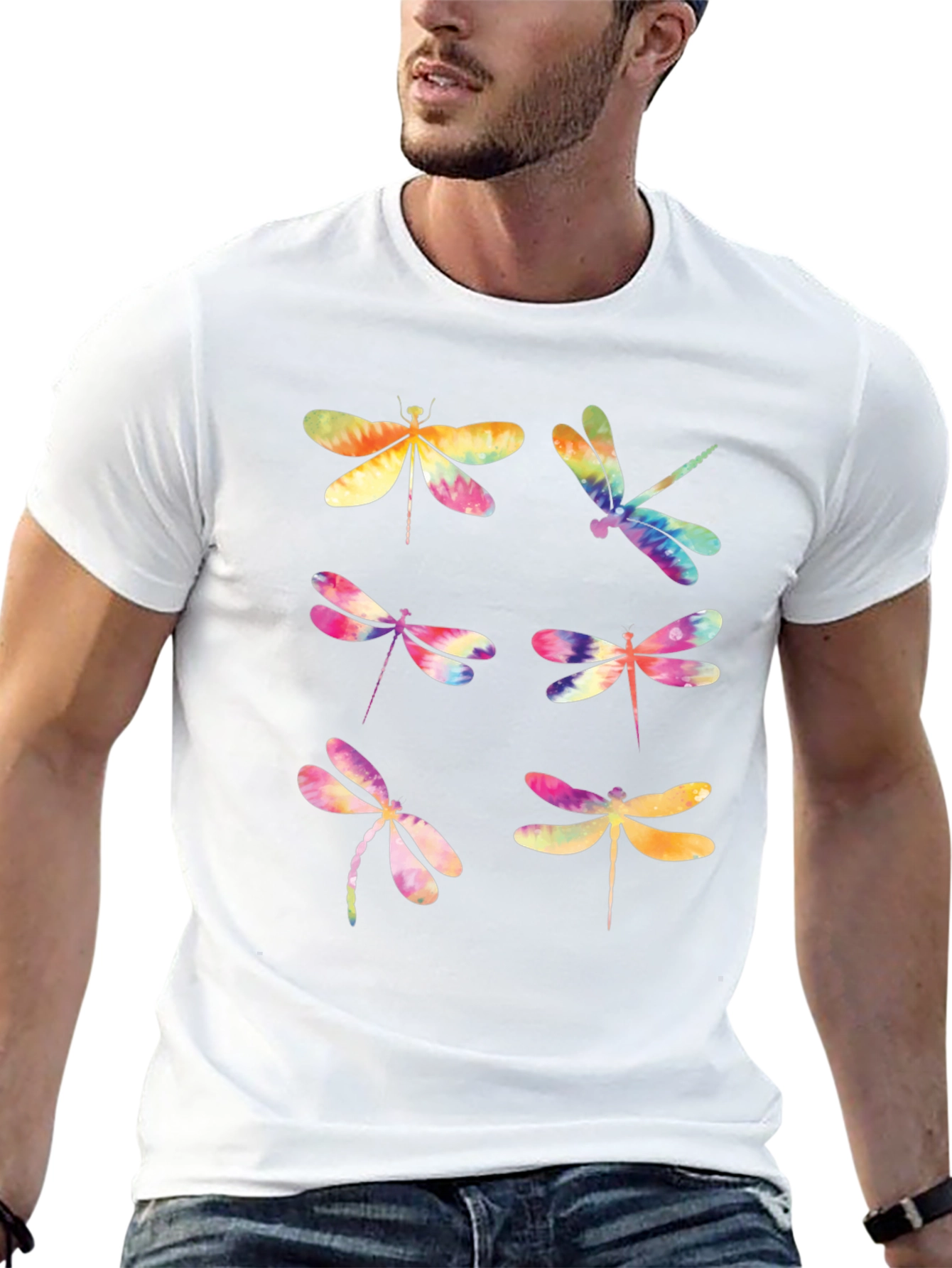 Dragonfly Tie Dye Graphic T-Shirt - Black
