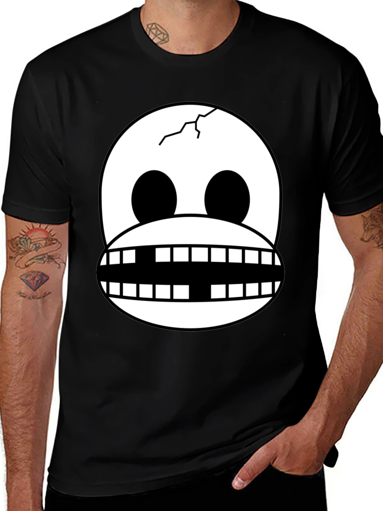 Cracked Skull Graphic Tee - Novelty Design