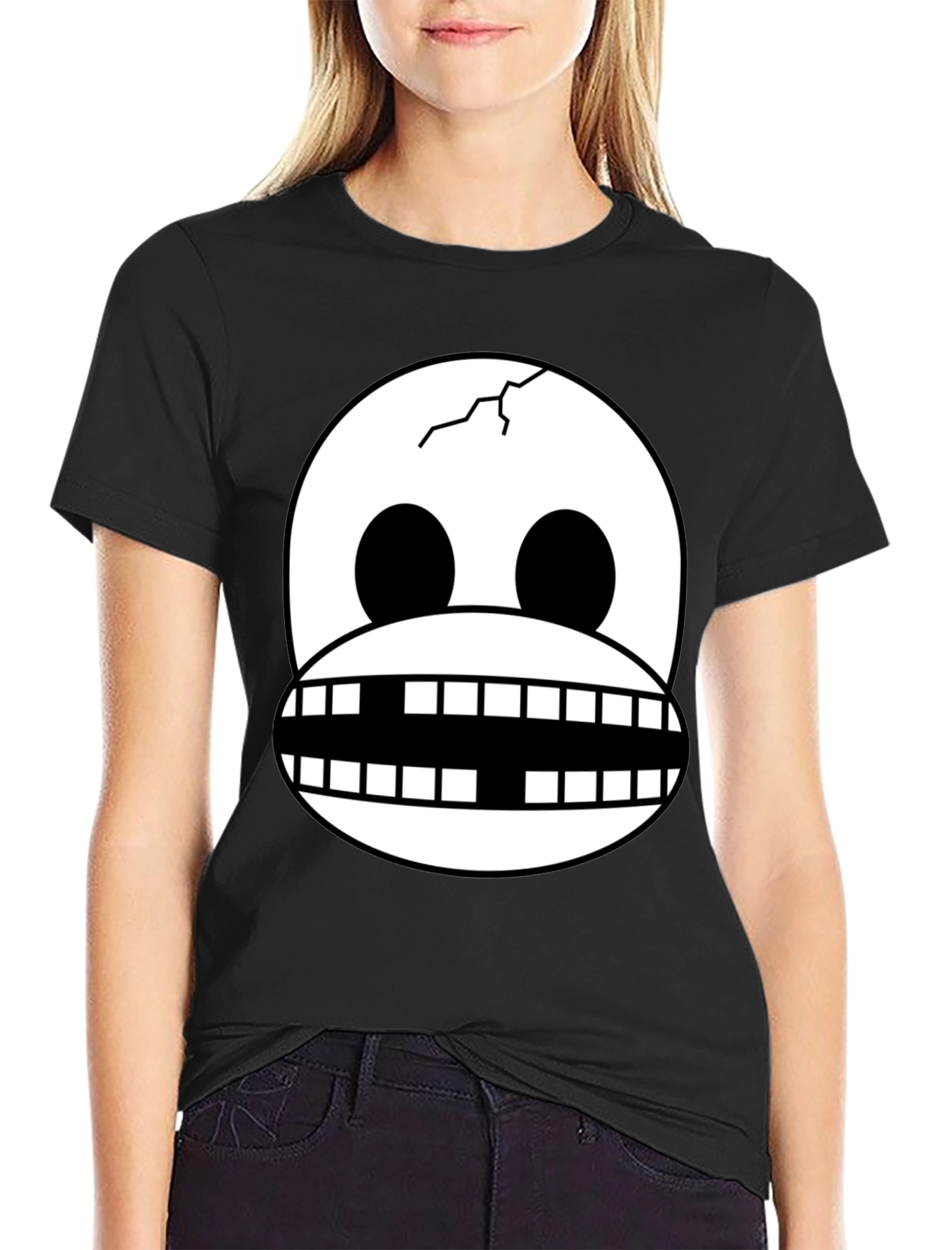 Cracked Skull Graphic Tee - Novelty Design