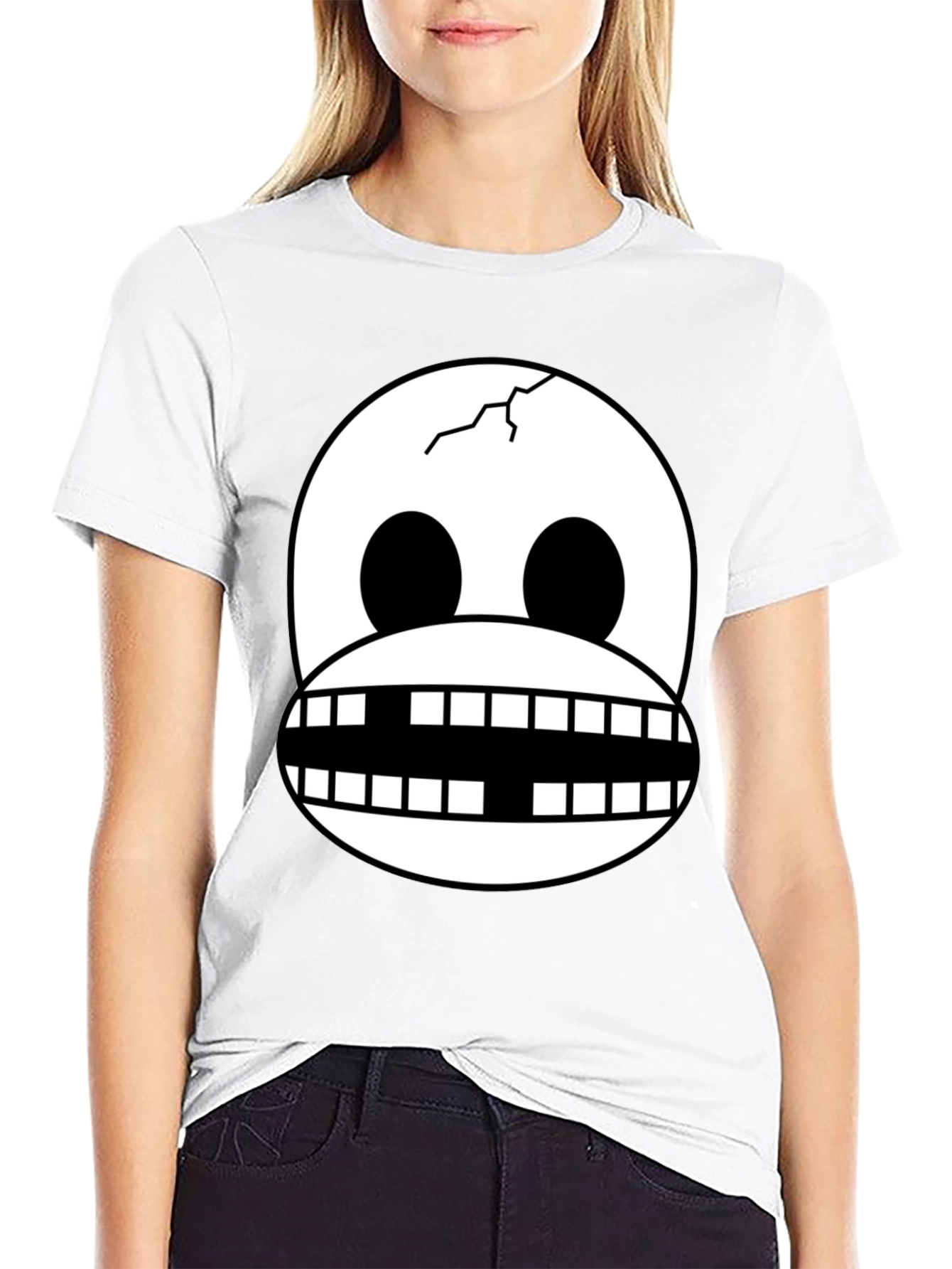Cracked Skull Graphic Tee - Novelty Design