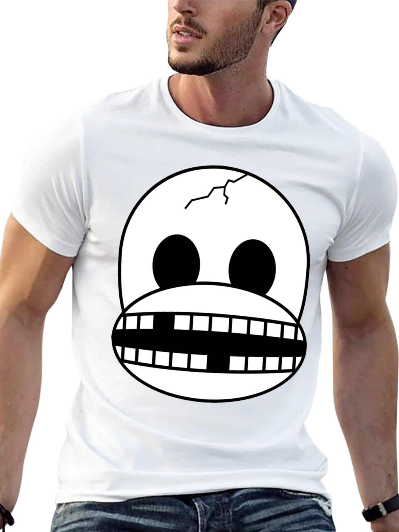 Cracked Skull Graphic Tee - Novelty Design