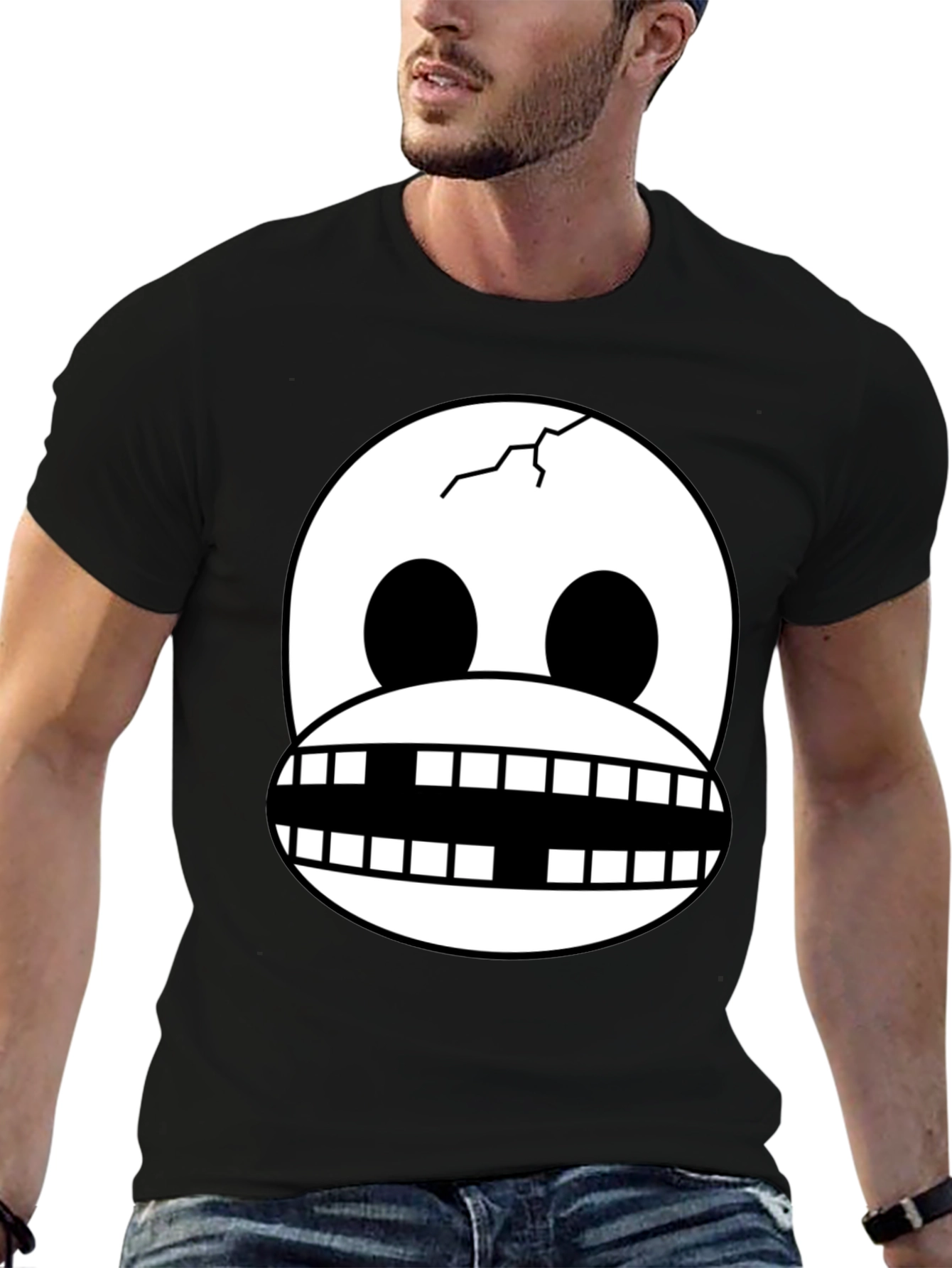 Cracked Skull Graphic Tee - Novelty Design