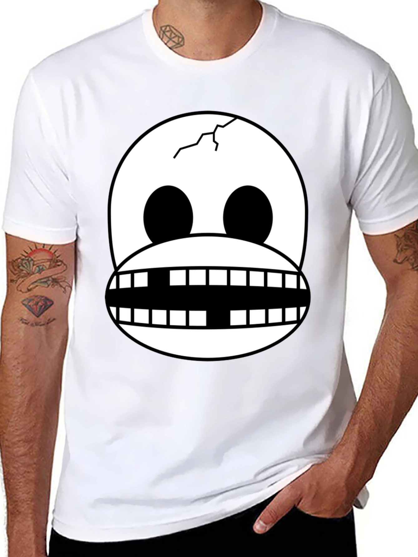 Cracked Skull Graphic Tee - Novelty Design