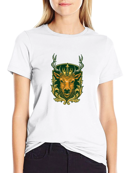 Mens Black Tee with Deer & Crown Graphic