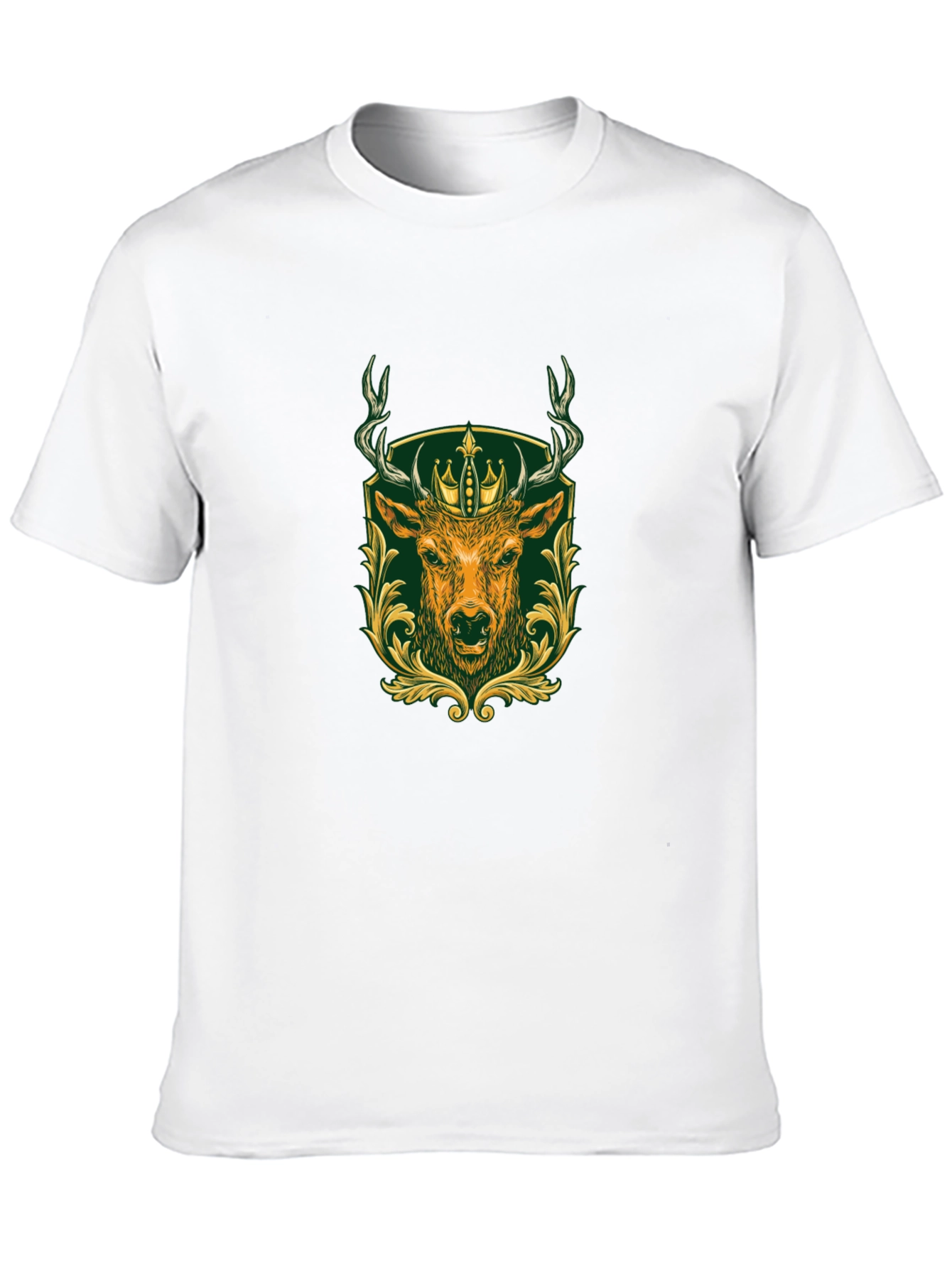 Mens Black Tee with Deer & Crown Graphic