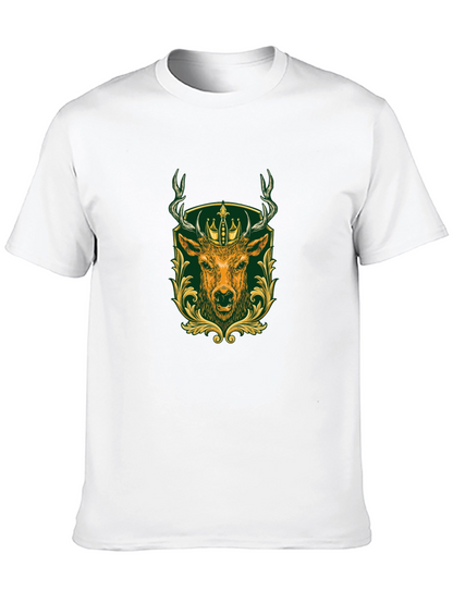 Mens Black Tee with Deer & Crown Graphic