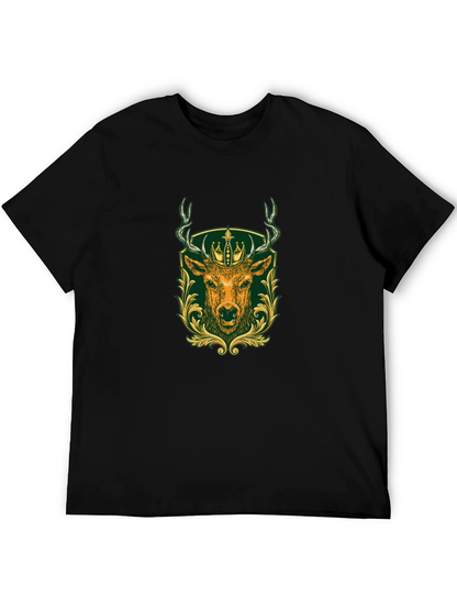 Mens Black Tee with Deer & Crown Graphic