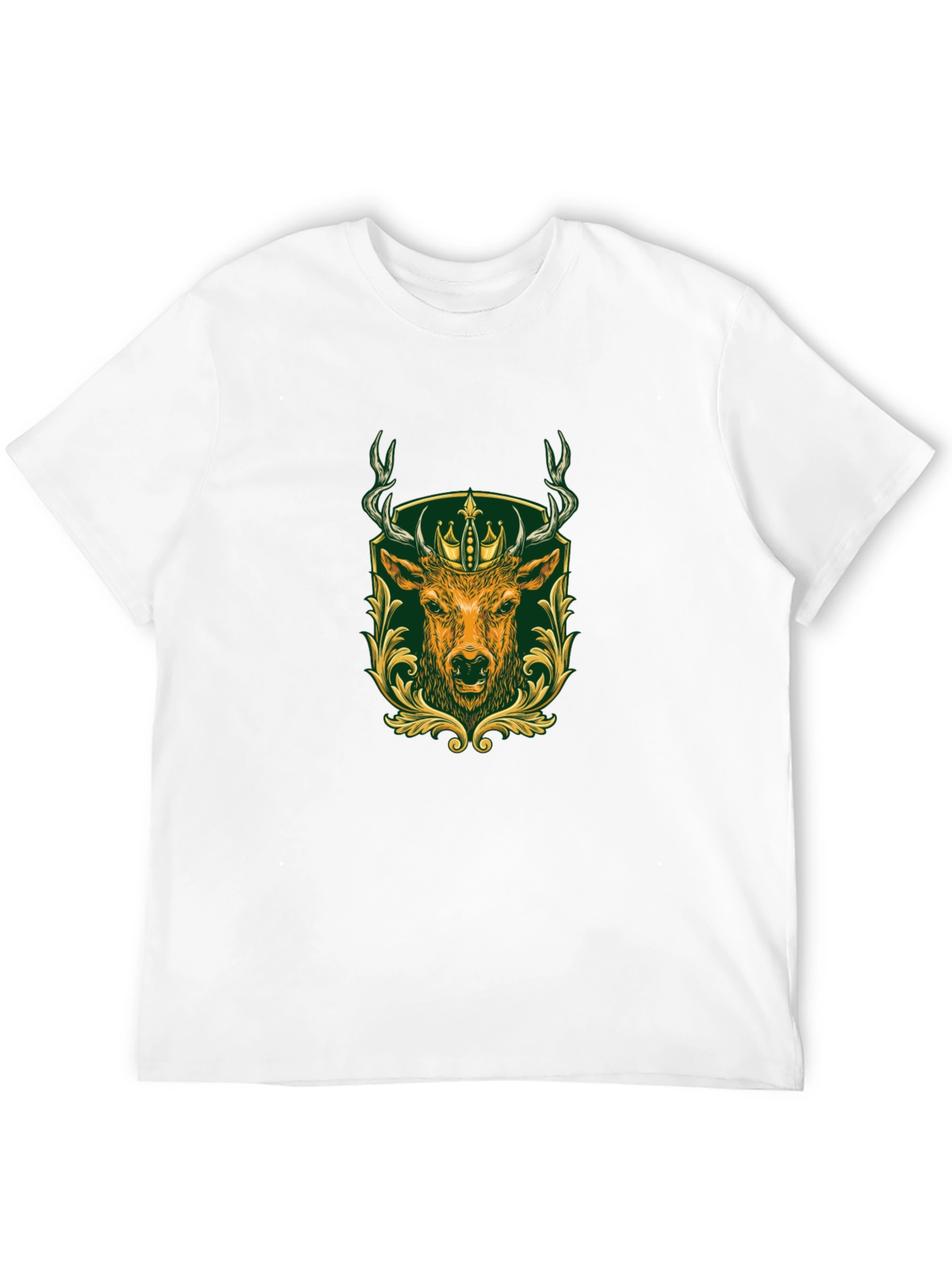 Mens Black Tee with Deer & Crown Graphic