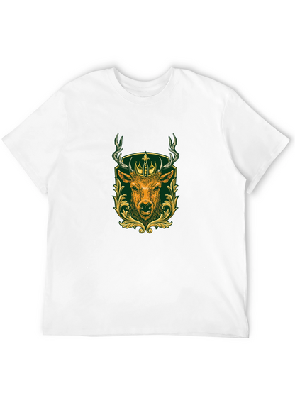 Mens Black Tee with Deer & Crown Graphic