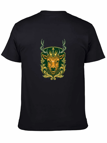 Mens Black Tee with Deer & Crown Graphic