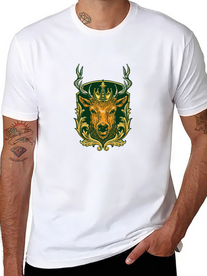 Mens Black Tee with Deer & Crown Graphic