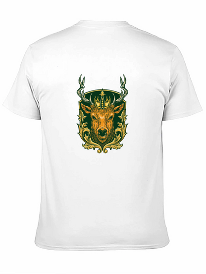 Mens Black Tee with Deer & Crown Graphic