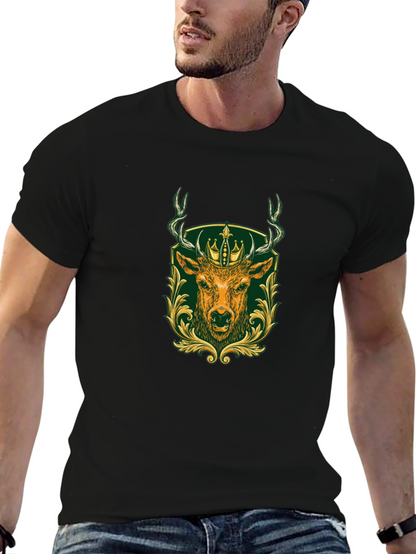 Mens Black Tee with Deer & Crown Graphic